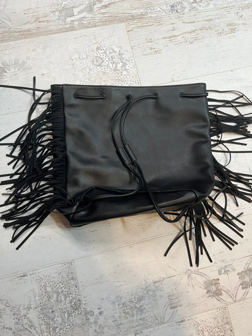 Victorias Secret Black Fringe Backpack Faux Leather